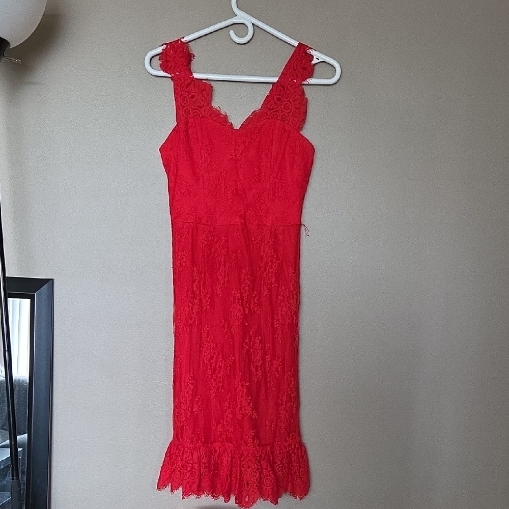 Tristan Red Ruffled Sheath Dress V-Neck Sleeveless Size 1